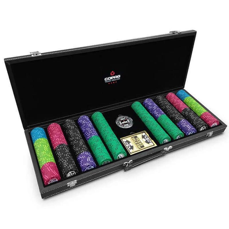 Maleta de Poker de Couro -500 Fichas+Baralho+ Dealer Button